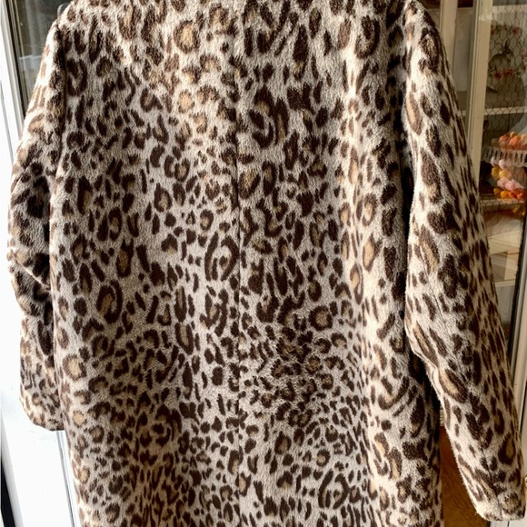 Leopard Print Pea Coat grey animal print Sz XL faux fur - Picture 4 of 5